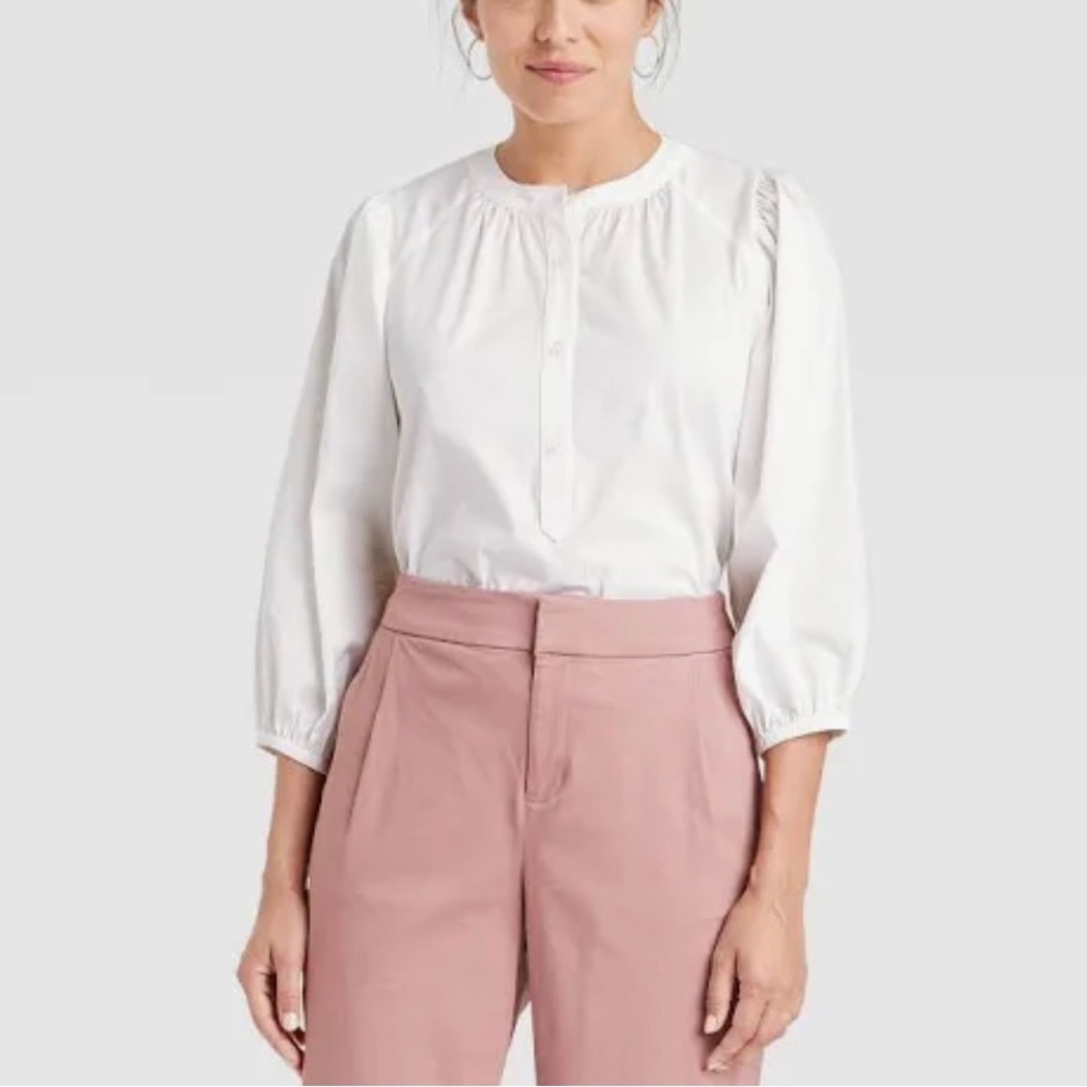 A New Day Tops Puff 34 Sleeve Blouse, White